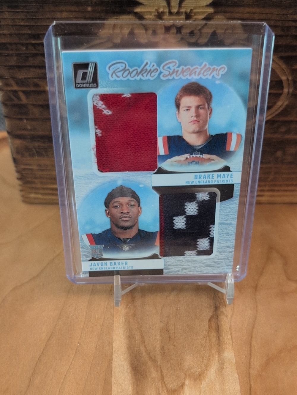 2024 Donruss Drake Maye/Javon Baker Duel Rookie Sweaters Jersey Relic Card Pats